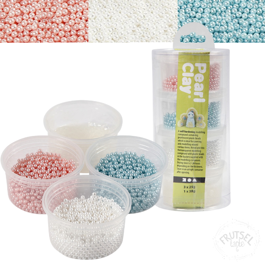 Pearl klei set roze, off-white, lichtblauw. 3 potjes x 25 gram parels en 38 gram sticky base