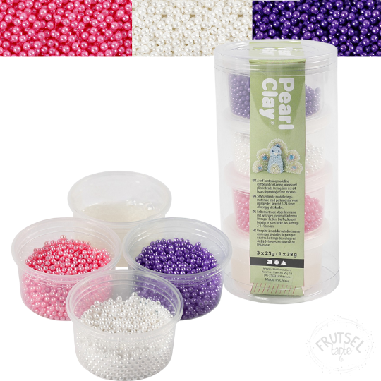 Pearl klei set roze, wit, paars 3 x 25 gram parels en 38 gram sticky base