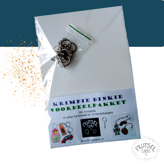 krimpie dinkie krimpfolie mat wit voordeel pakket 10 vellen A4 en 10 sleutelhangers