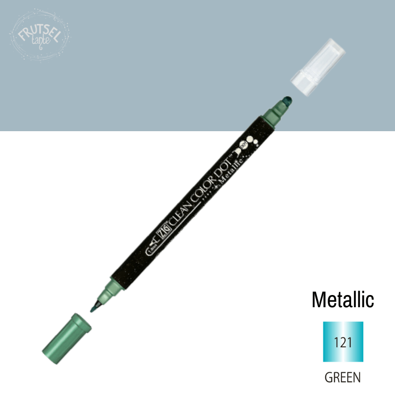 Kuretake ZIG Dot marker (Metallic green) metallic groen om te stippen op papier.