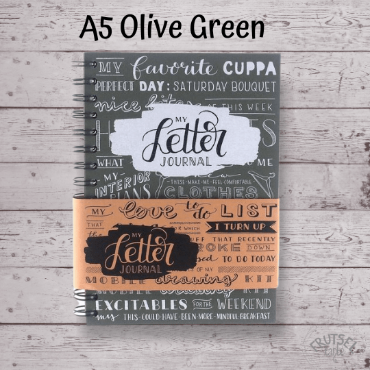 A5 Bullet journal _Mijn letter journal_ Olive Green Bullet journal olijfgroen, A5, ringband, 60 stevige witte bladen van 150 gram, Papicolor, Karlijn van de Wier