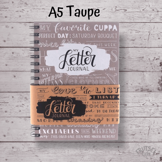 A5 Bullet journal _Mijn letter journal_ Taupe Bullet journal grijsbruin, A5, ringband, 60 stevige witte bladen van 150 gram, Papicolor, Karlijn van de Wier