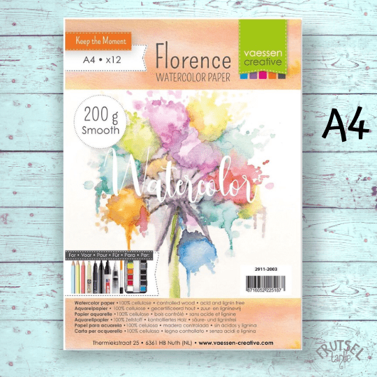 Waterverfpapier Florence glad gebroken wit A4, 200 grams papier, 12 vellen