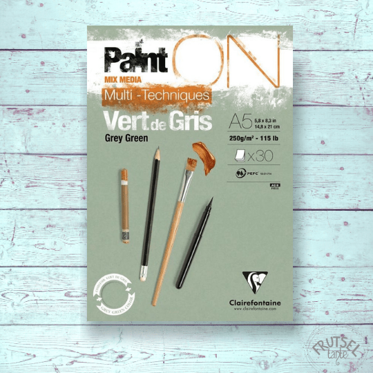Clairefontaine Paint on papier mixed media grijsgroen A5, 250 gram, 30 vellen