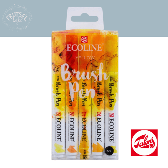Ecoline brushpennen set 5 yellow, Talens, duurzaam, aquarel, waterbasis