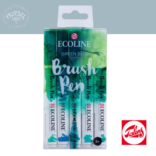 Ecoline brushpennen set 5 green blue, Talens, duurzaam, aquarel, waterbasis