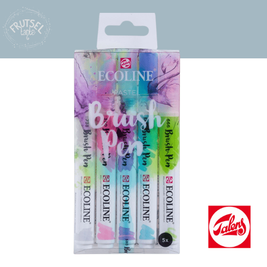 Ecoline brushpennen set 5 pastel, Talens, duurzaam, aquarel, waterbasis