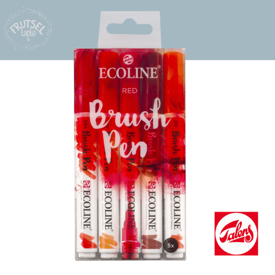 Ecoline brushpennen set 5 red, Talens, duurzaam, aquarel, waterbasis