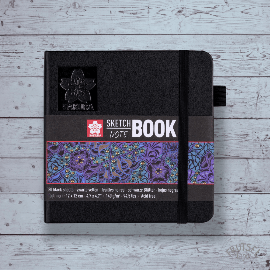 Sakura schetsboek zwart, 80 vellen van 140 grams zuurvrij, zwart papier, 12 x 12 cm