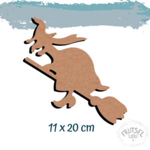 2D houten heks op een bezem