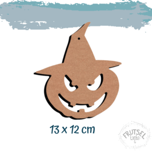 2D houten pompoen met heksen hoed