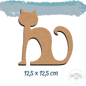 2D houten zittende kat met langen staart