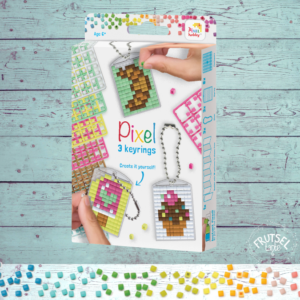 Sleutelhangerset voor 3 medaillons met 18 patronen van zoetigheden